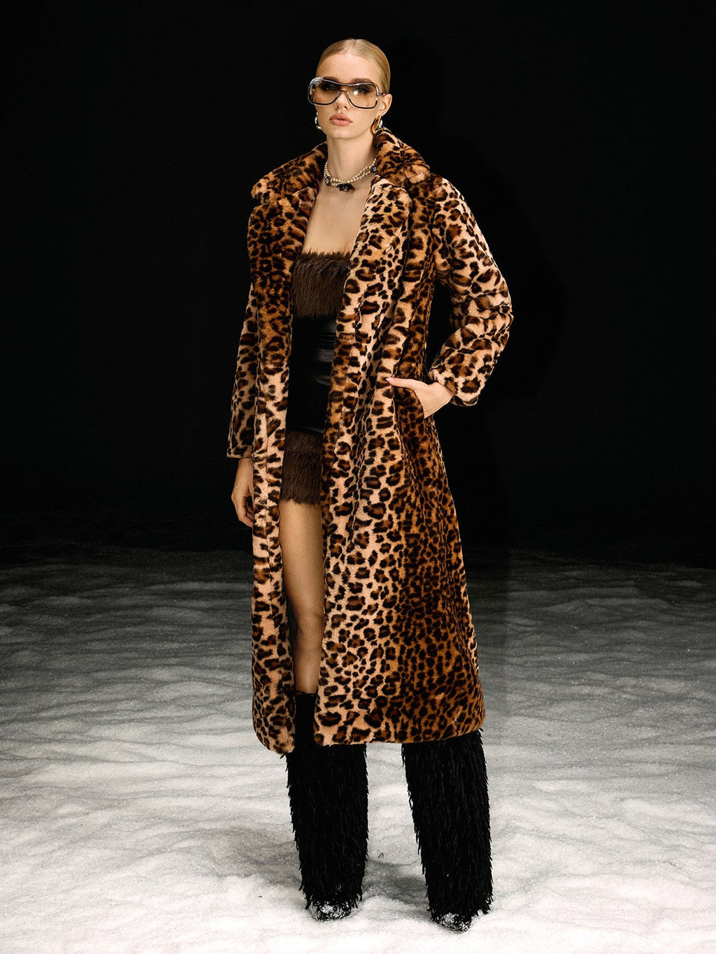 Abrigo de Pelo Sintético con Estampado