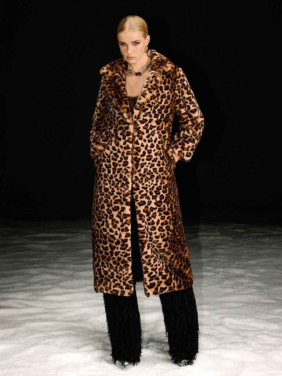 Abrigo de Pelo Sintético con Estampado