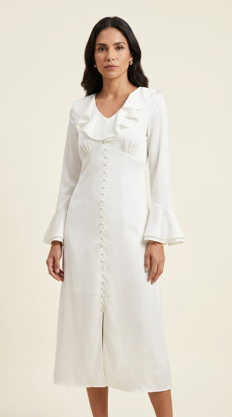Vestido Midi con Botones de Perla