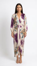 Vestido Satinado Floral con Nudo en Cintura