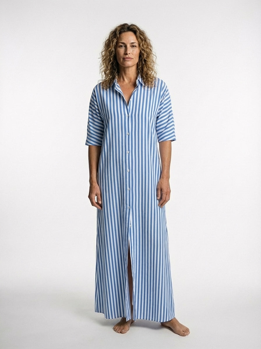 Vestido Camisero a Rayas | Largo hasta el Tobillo