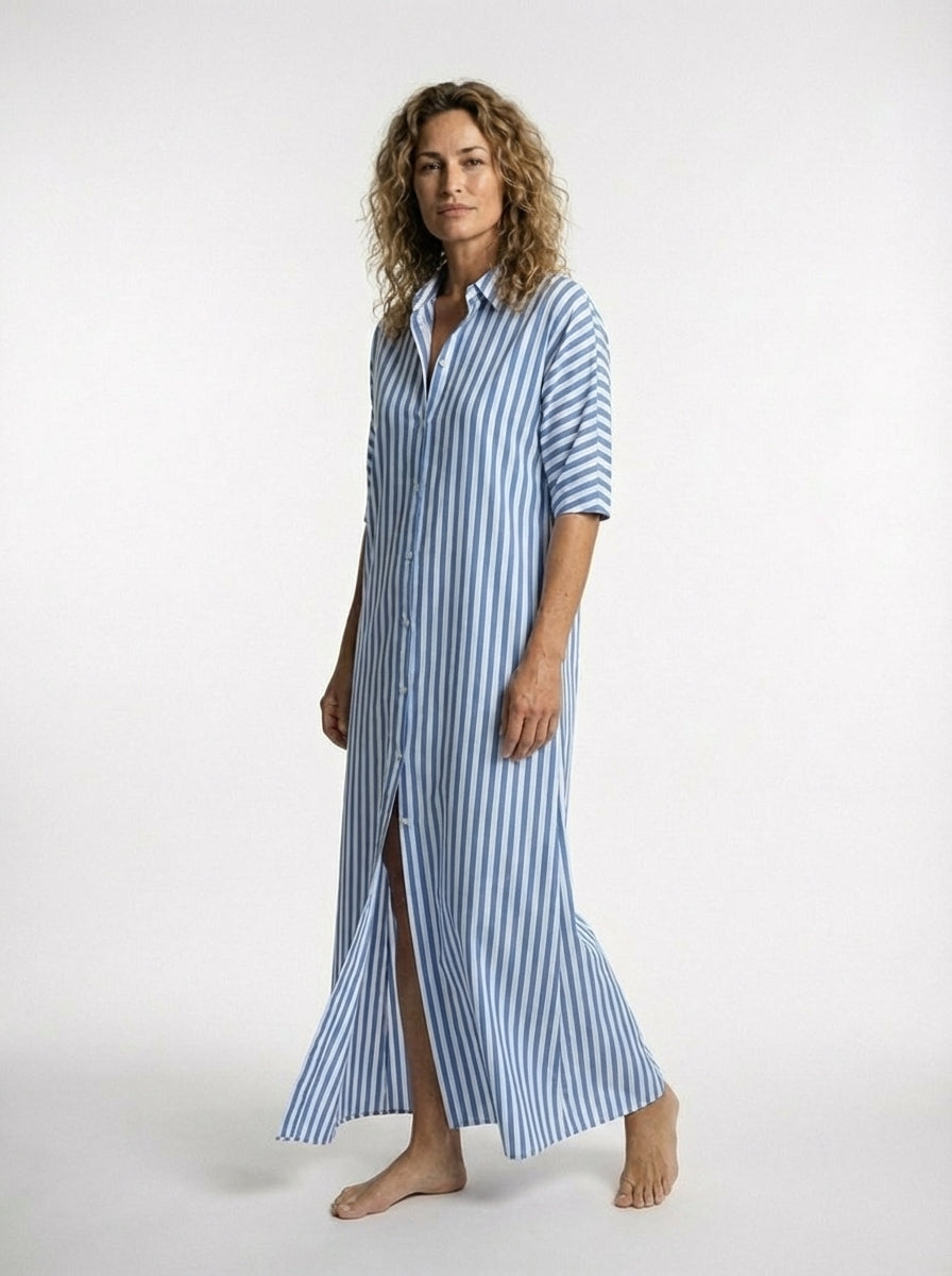 Vestido Camisero a Rayas | Largo hasta el Tobillo