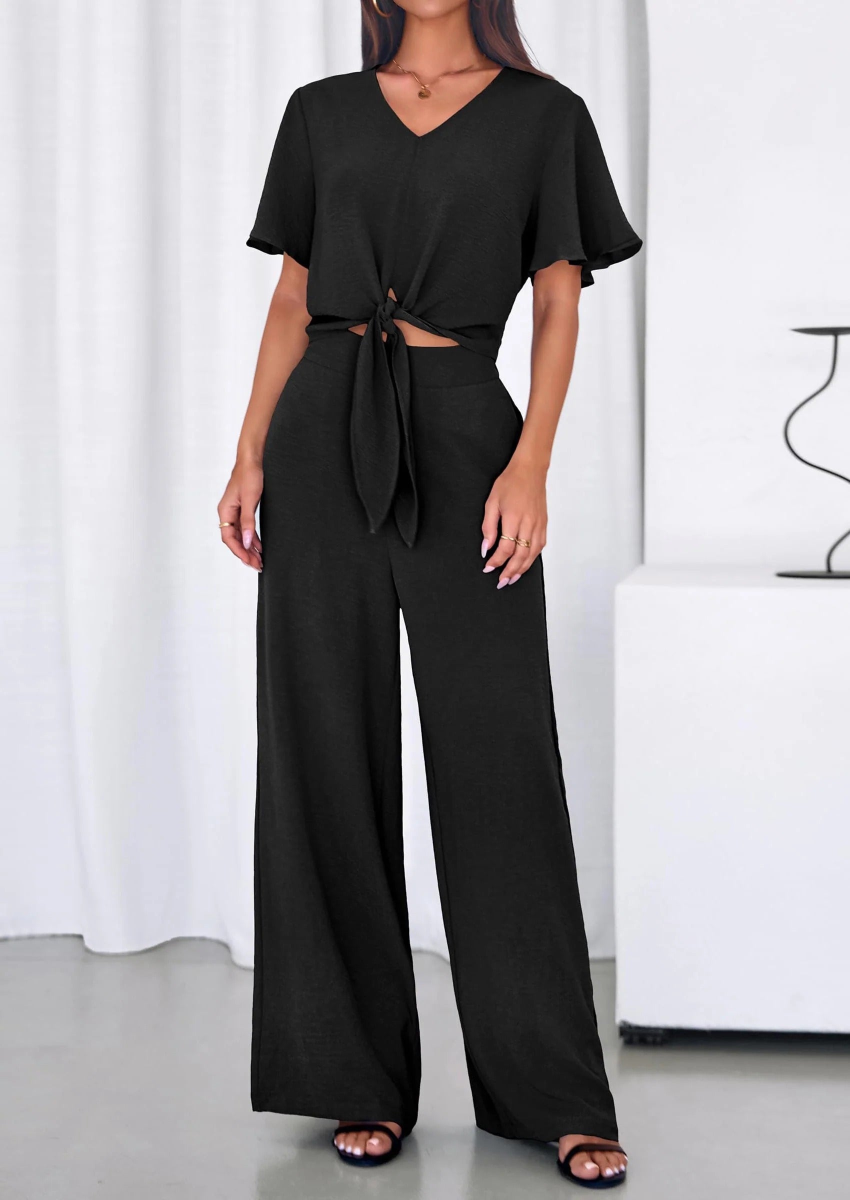 Conjunto de verano de 2 piezas para mujer SOFIALONDON: top de tirantes de manga corta y pantalón ancho, chándal, ropa de playa.