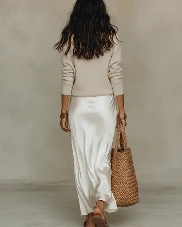 Parisienne™️ - Vestido midi de satén con suéter