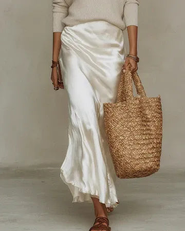 Parisienne™️ - Vestido midi de satén con suéter