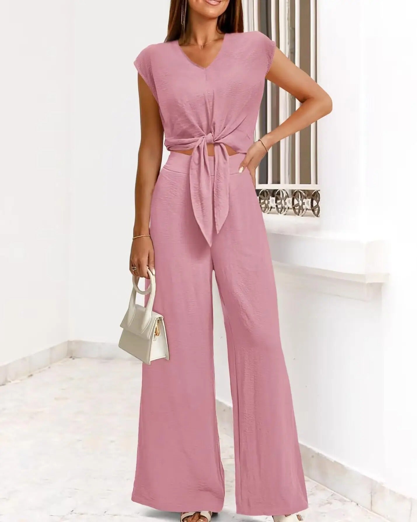 Conjunto de verano de 2 piezas para mujer SOFIALONDON: top de tirantes de manga corta y pantalón ancho, chándal, ropa de playa.